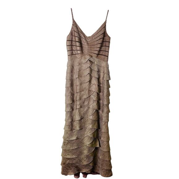 Adrianna Papell Dresses & Skirts - Adrianna Papell good taupe ruffle layered cut out mesh wedding evening dress 6P
